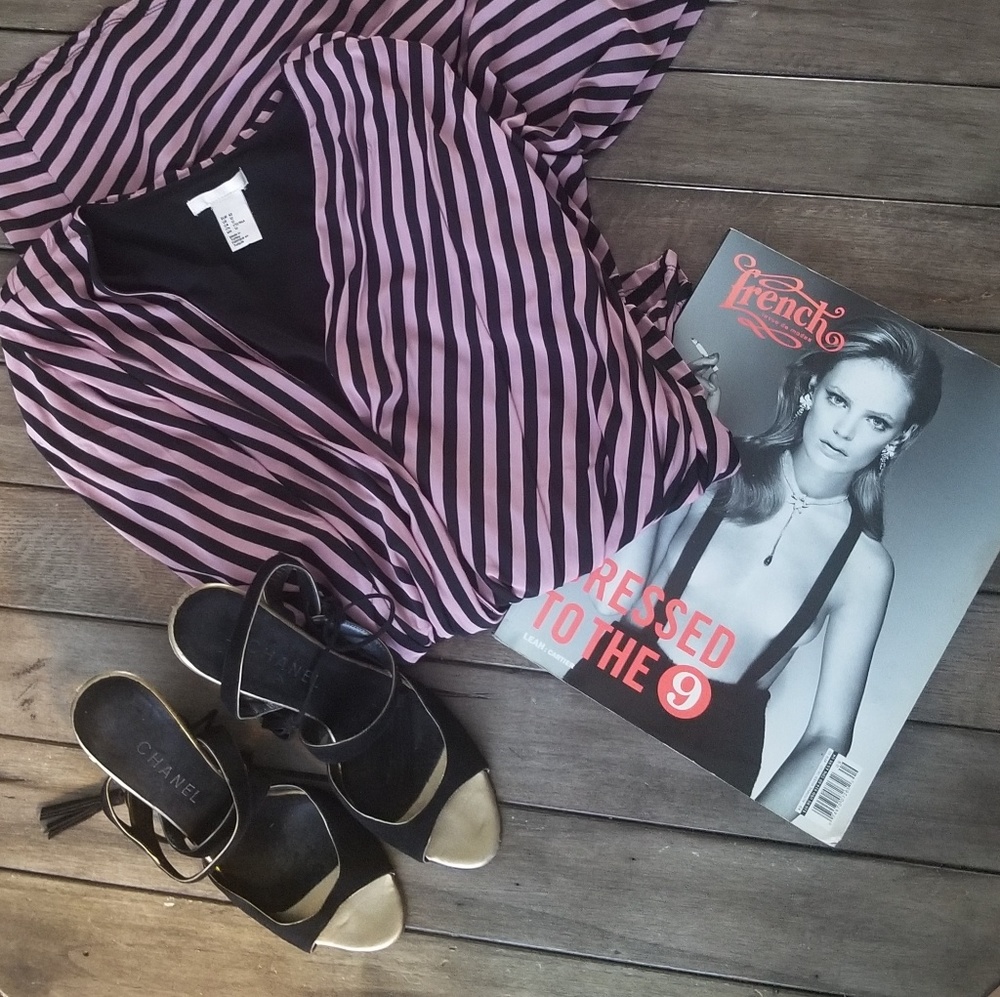 H&M pink and black stripe asymmetrical dress
